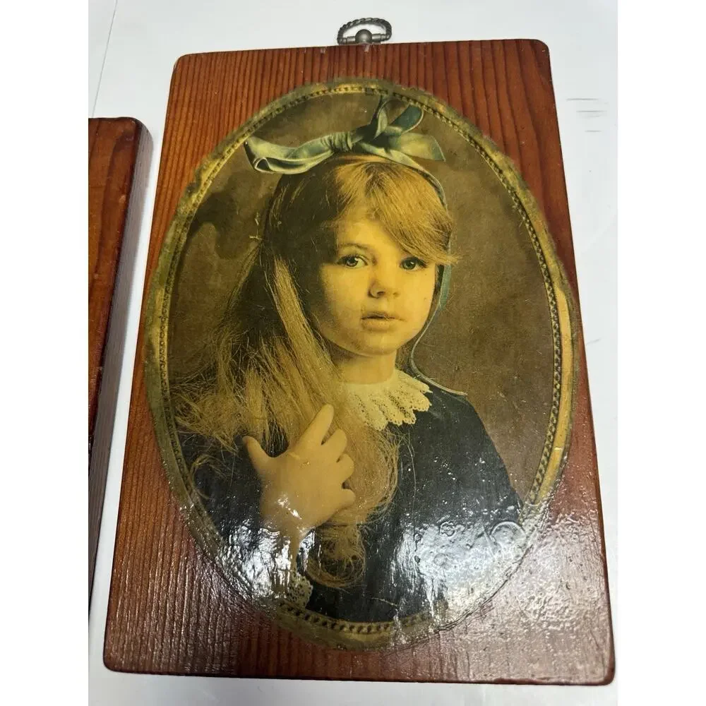 Vintage Victorian Portrait Wall Art Set 2‎ Wood Frame Girl Cottagecore Decor